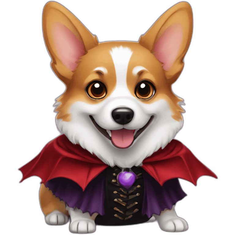 A pembroke Welsh corgi in a vampire costume emoji