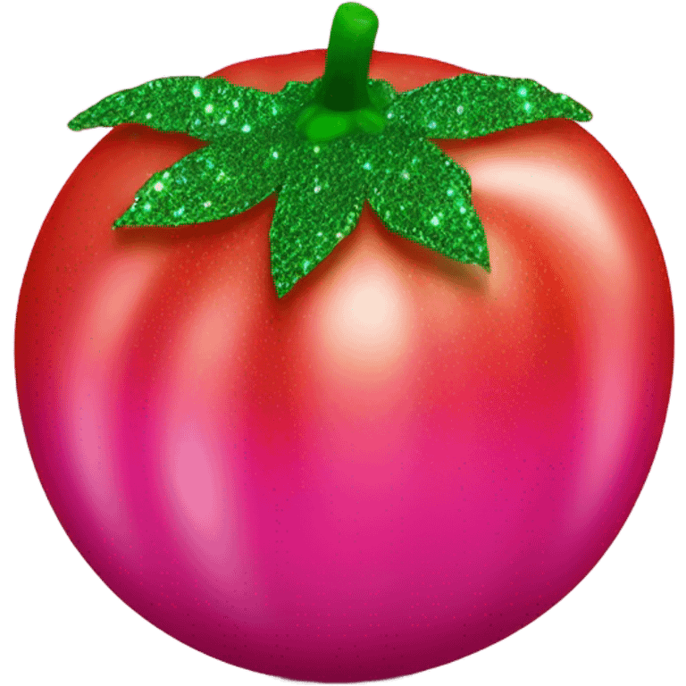 Entire Hot pink ombre tomato with glitter and green stem emoji