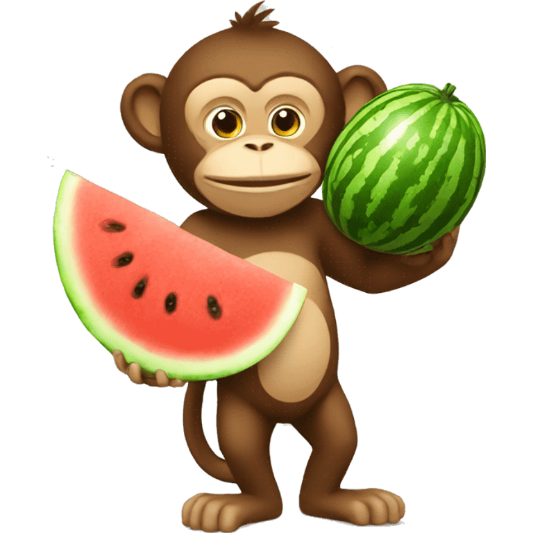 Monkey holding watermelon and chicken emoji