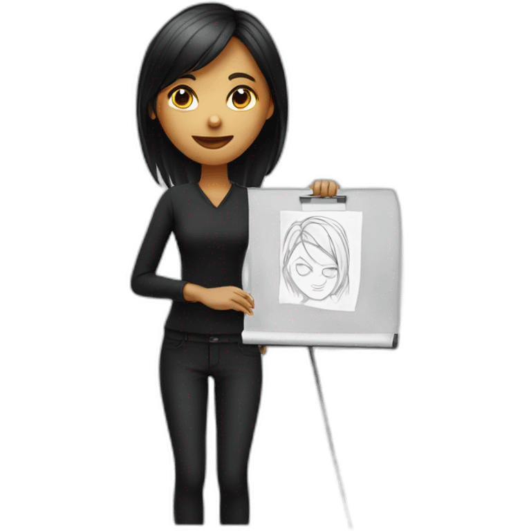 a girl in black and a flip chart emoji