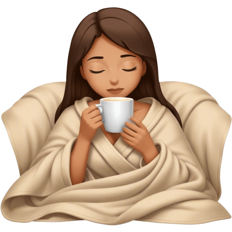 girl inside a blanket sipping coffee eyes closed emoji