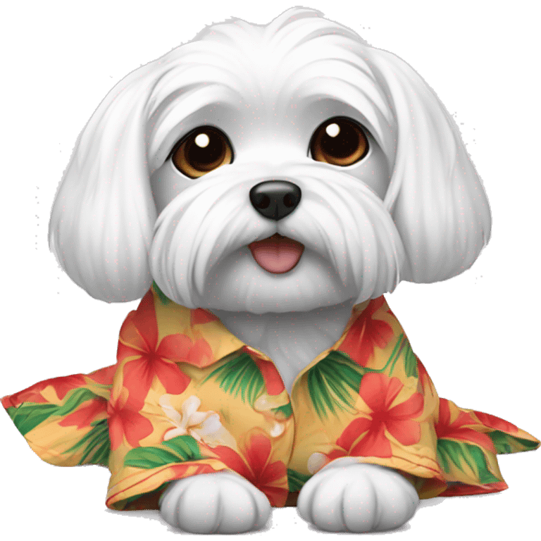 Maltese laying down wearing a Hawaiian shirt emoji