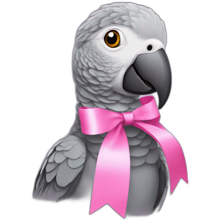 African grey parrot wearing a pink hair ribbon emoji