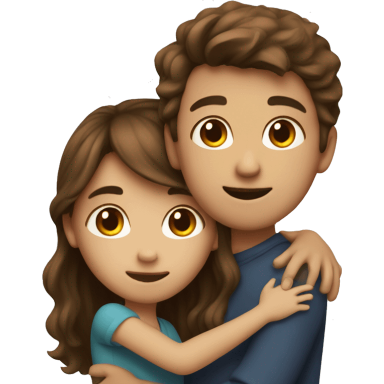 a girl with brown hair and a boy with brown hair hugging  emoji