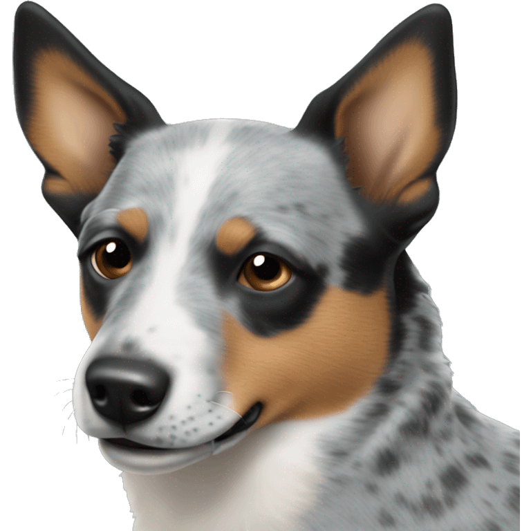 Blue heeler dog with one black spot on left eye  emoji