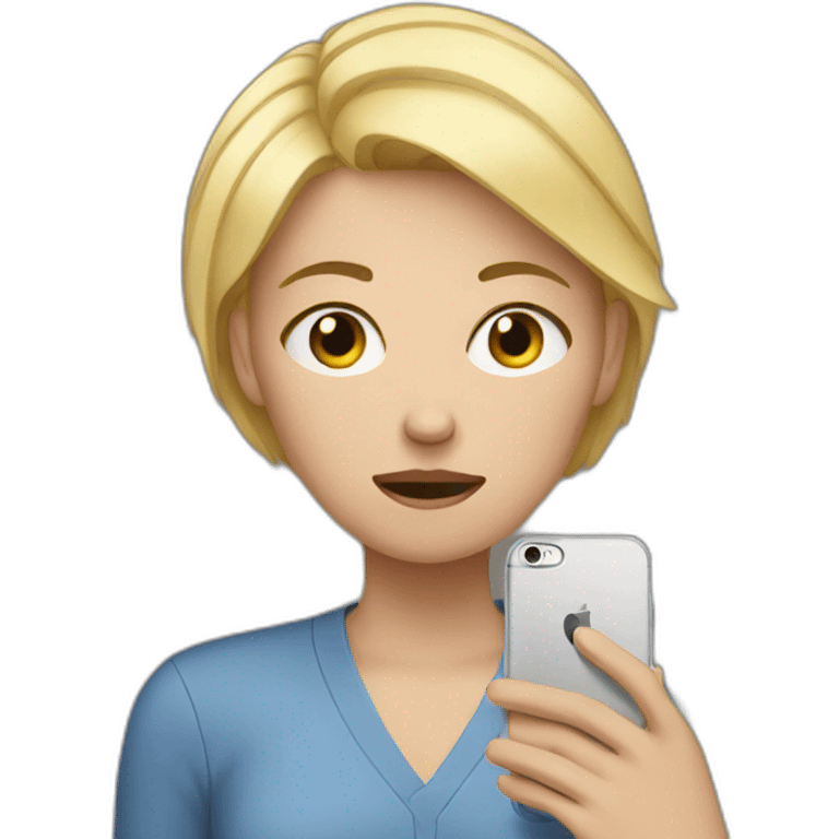 woman with short blonde hair who is sobbing and holding an iphone emoji