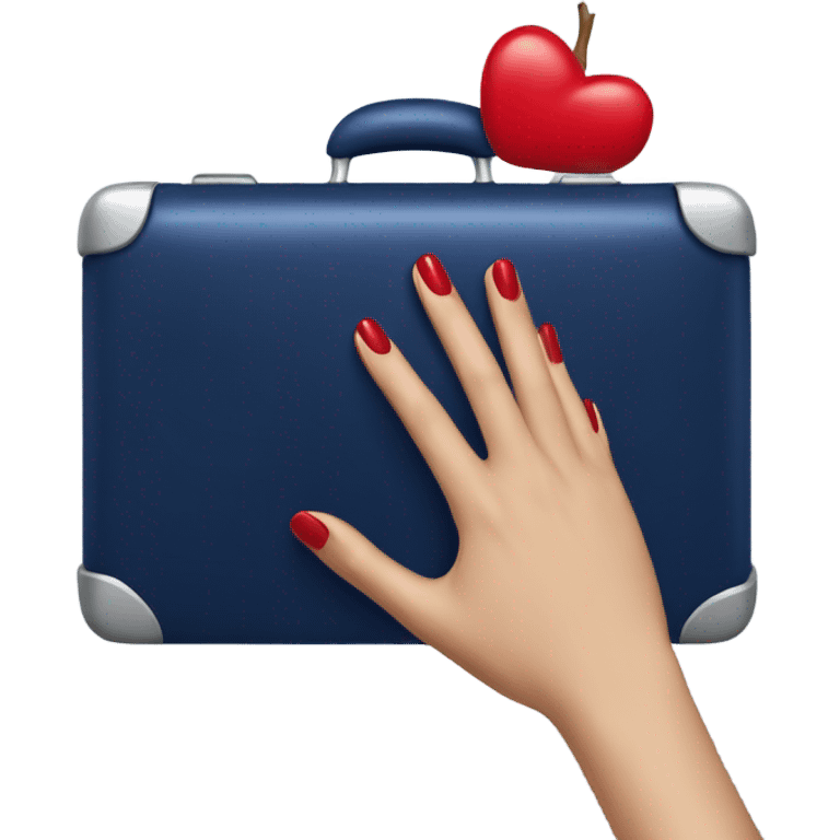 
female hand with red manicure holding a dark blue case emoji