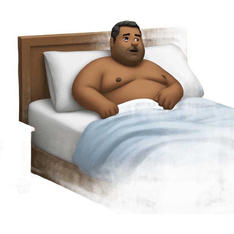 Fat man in bed scrolling on phone emoji