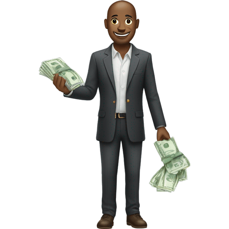 a man in a jacket holding money in his hands emoji