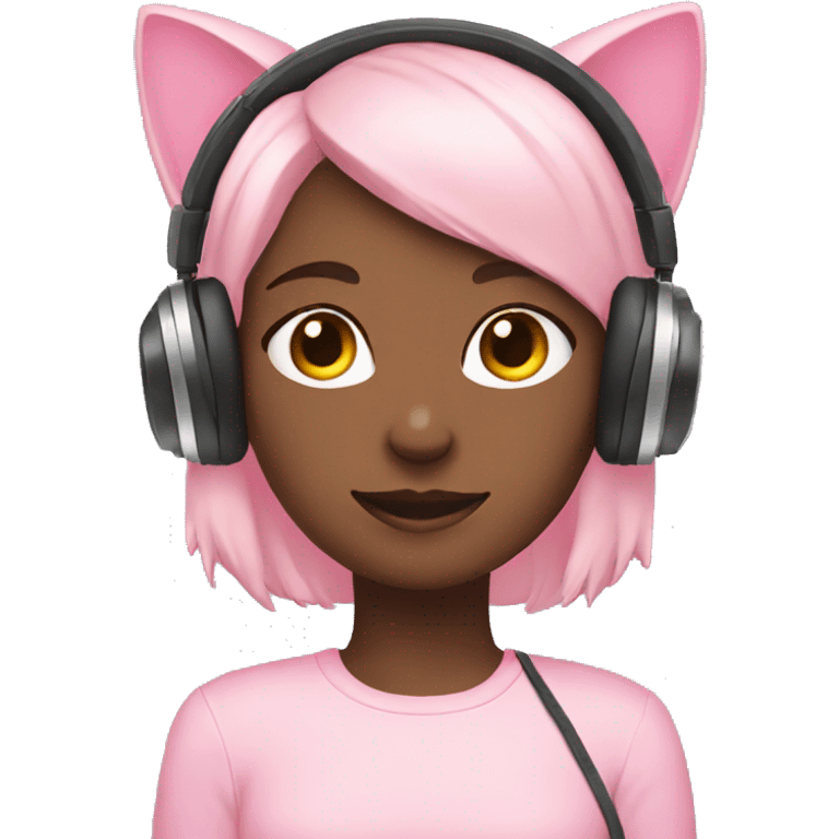 Girl with pastel pink gaming headset that has cat ears  emoji