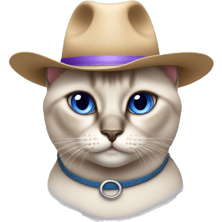 Fat Siamese cat crossed blue eyes lavender cowboy hat emoji