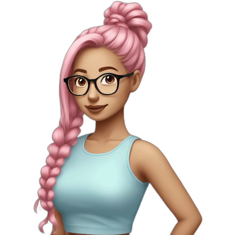 Beautiful Aesthetic Woman, glasses, light blue skirt, pink long ponytail hair, light skin emoji