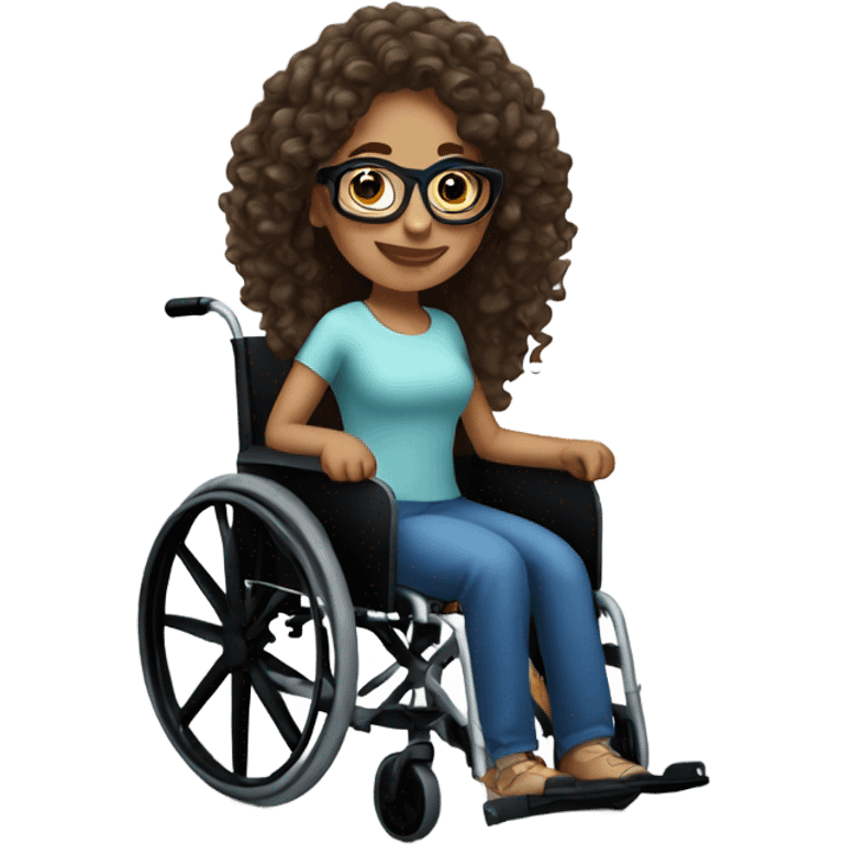 latina with long curly hair, wearing glasses, in a wheelchair emoji