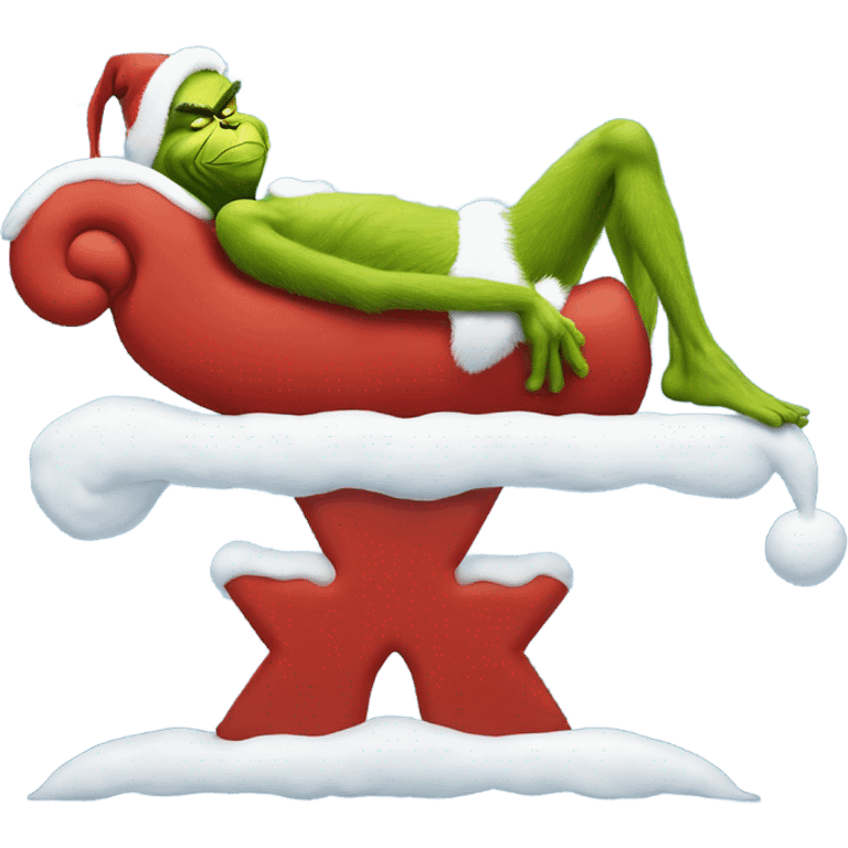 The Grinch laying on a large plus sign emoji