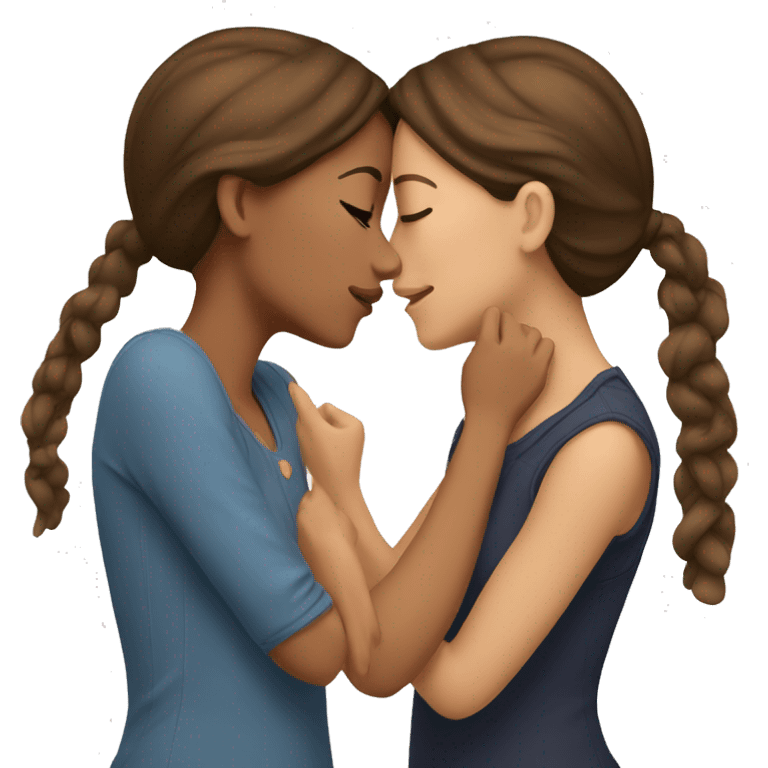 Two brown haired girls kissing each other emoji