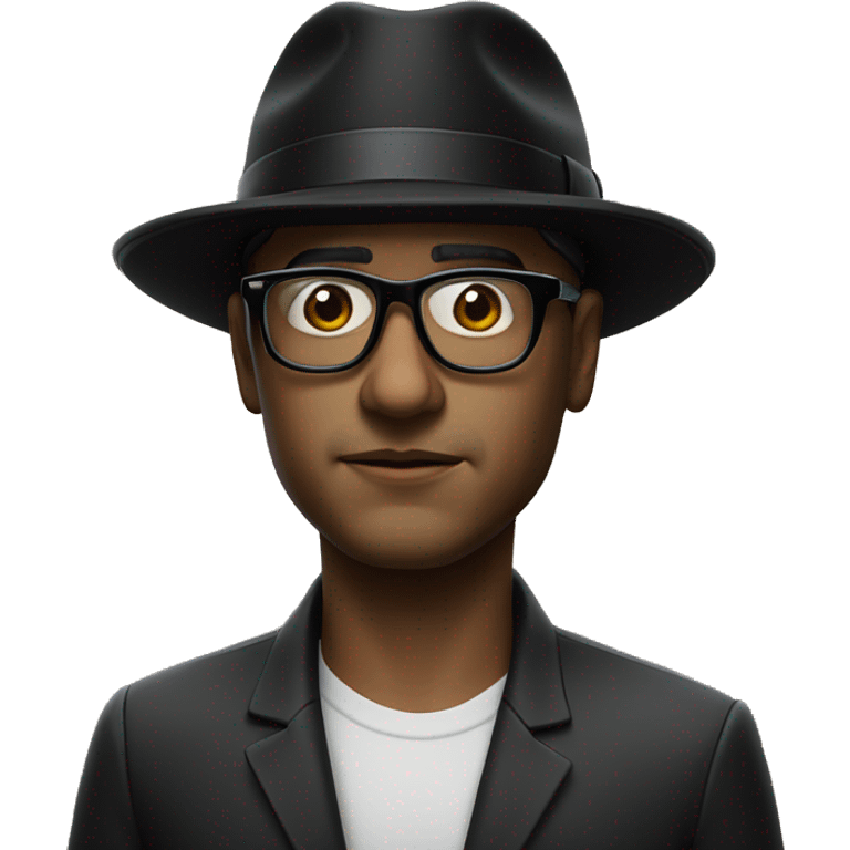 photorealistic serious man in black glasses and black hat emoji