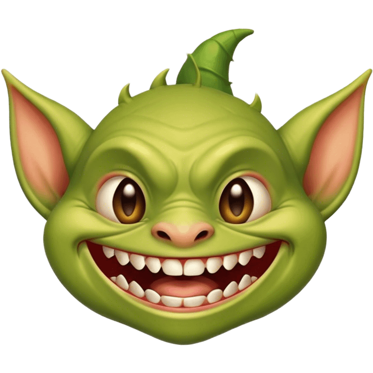 Cute goblin grinning ear to ear with a toothy smile emoji