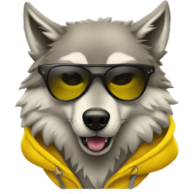 Wolf with a yellow hoodie and with sunglasses  emoji