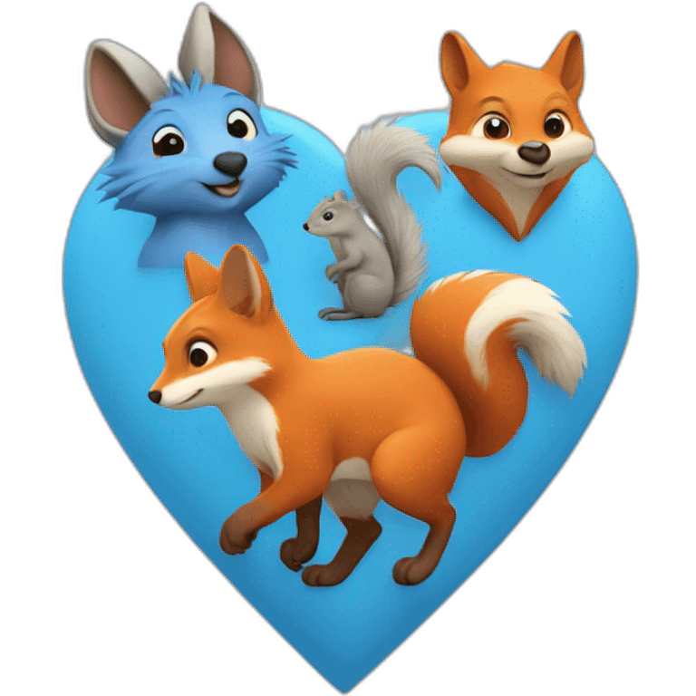 blue heart with fox, squirrel and hedgehog emoji