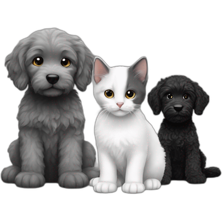 White grey kitten with black labradoodle emoji