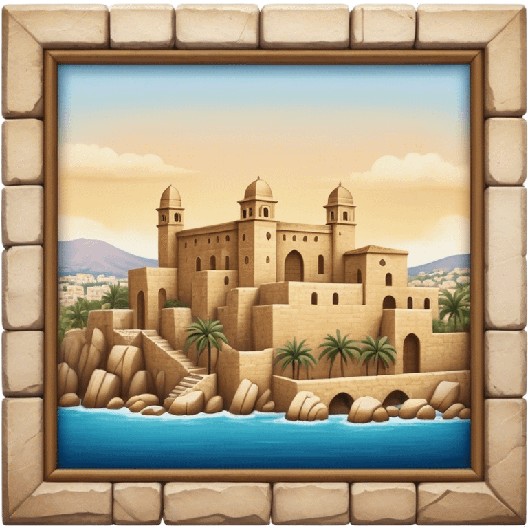 Cinematic Realistic Byblos Old City Landmark Emoji, depicted with ancient, weathered stone structures rendered with lifelike detail and nostalgic, warm lighting. emoji