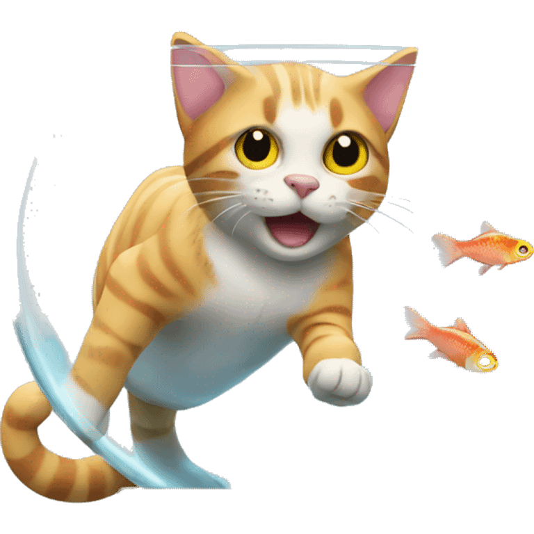 Cat trying to catch a fish from fish bowl emoji