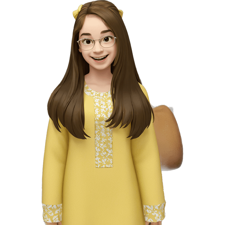 smiling girl in yellow dress emoji