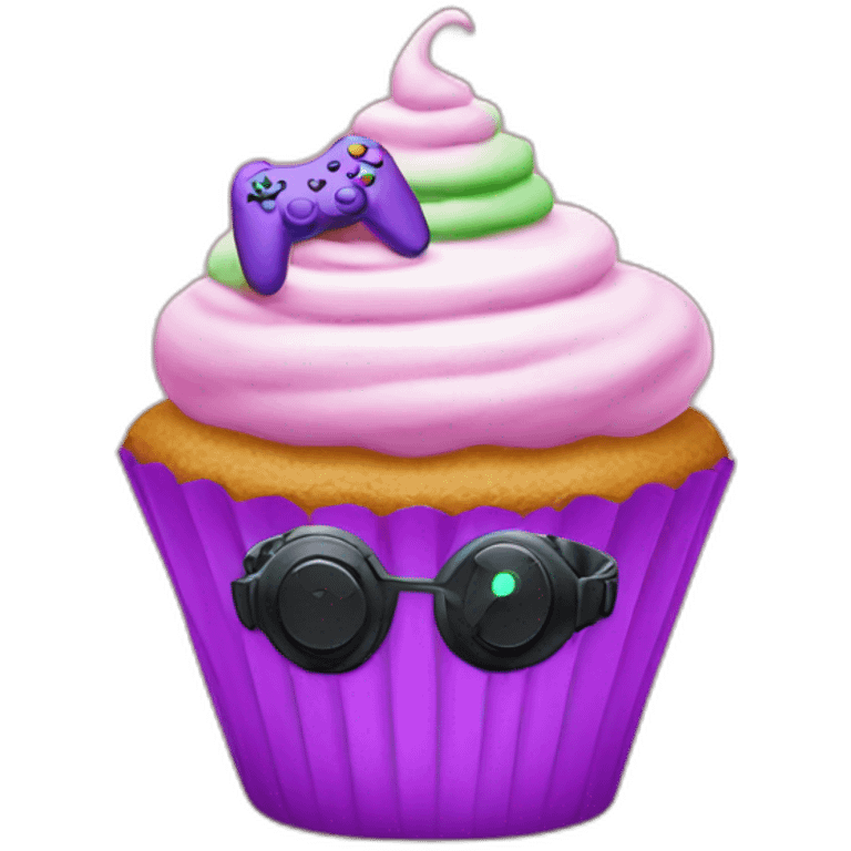 an rgb cupcake with a gaming headset emoji