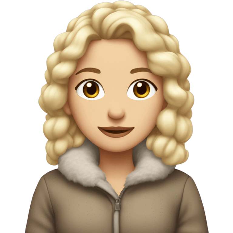 pretty girl with blonde hair hazel eyes ear muffs on fluffy Coat emoji