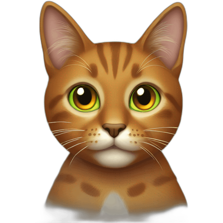 Brown cat with orange spots on the body, yellow eyes and green pupils emoji