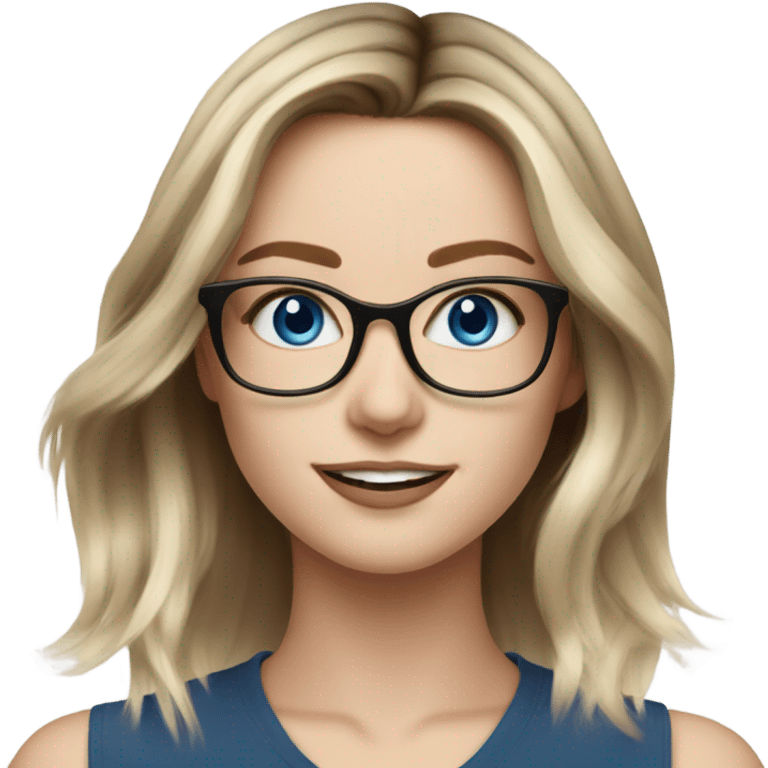 Shoulder length Balayage pale model lady with glasses and blue eyes happy  emoji