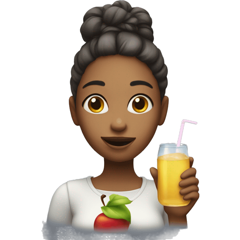 silly girl holding apple juice  emoji