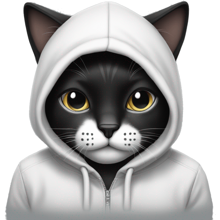 Black and white cat with black nose wearing hoodie  emoji