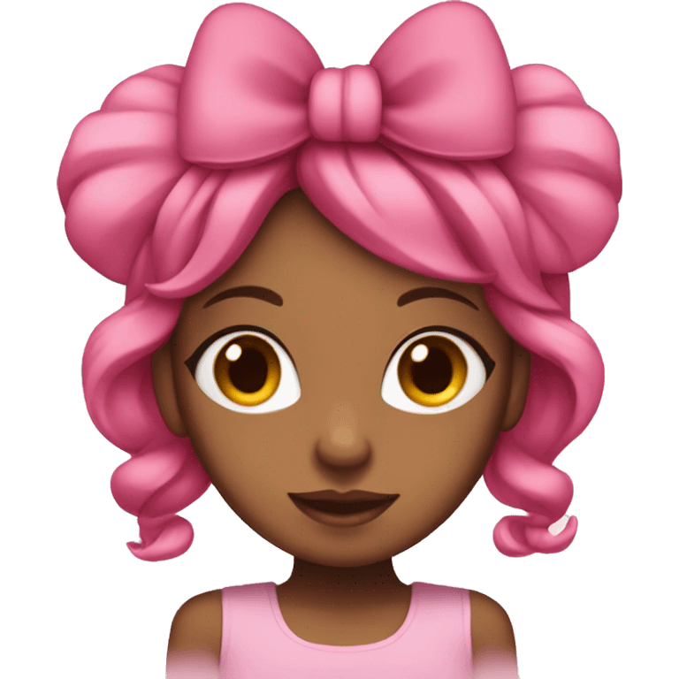 brown skinned girl with pink hair and pink bows on her head emoji