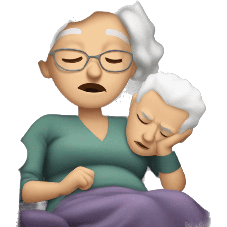 Old woman with beautiful white hair snoring while laying in recliner emoji