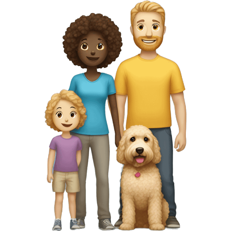 White Family with 2 kids and 1 golden doodle emoji