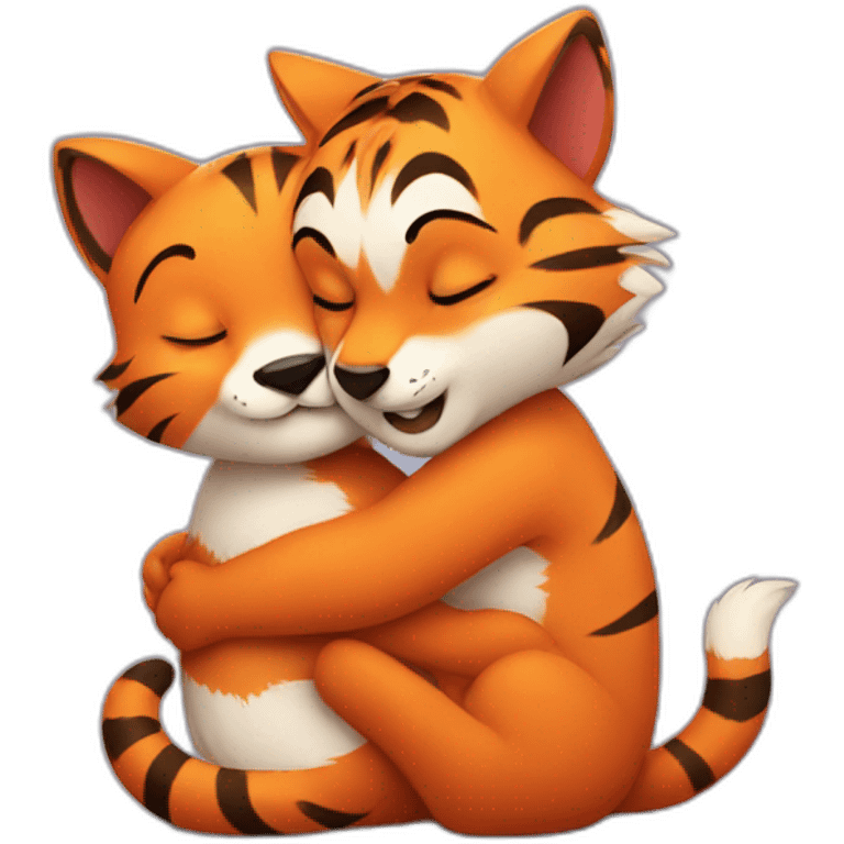 little tiger hugging a little fox emoji