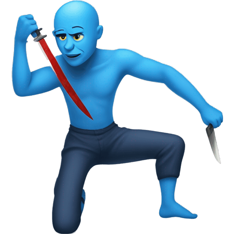 Bald blue man with one leg and a knife emoji