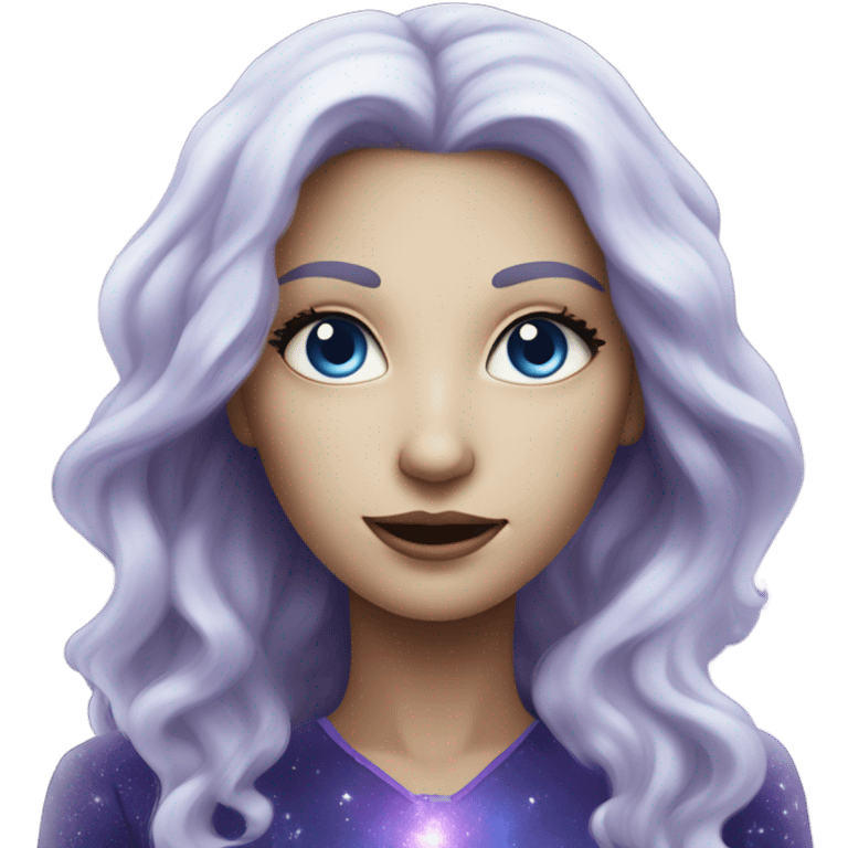 caucasian white skin mystical woman with sparkling galaxy hair with moon and stars in purple and blue shades emoji