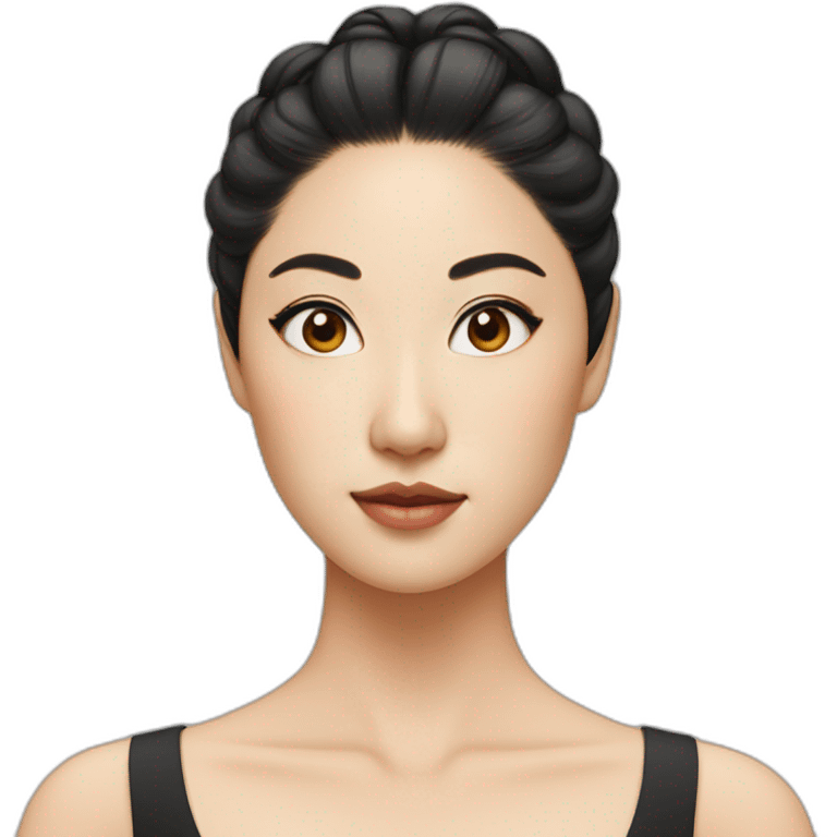 Asian woman with double bun and eye liner emoji