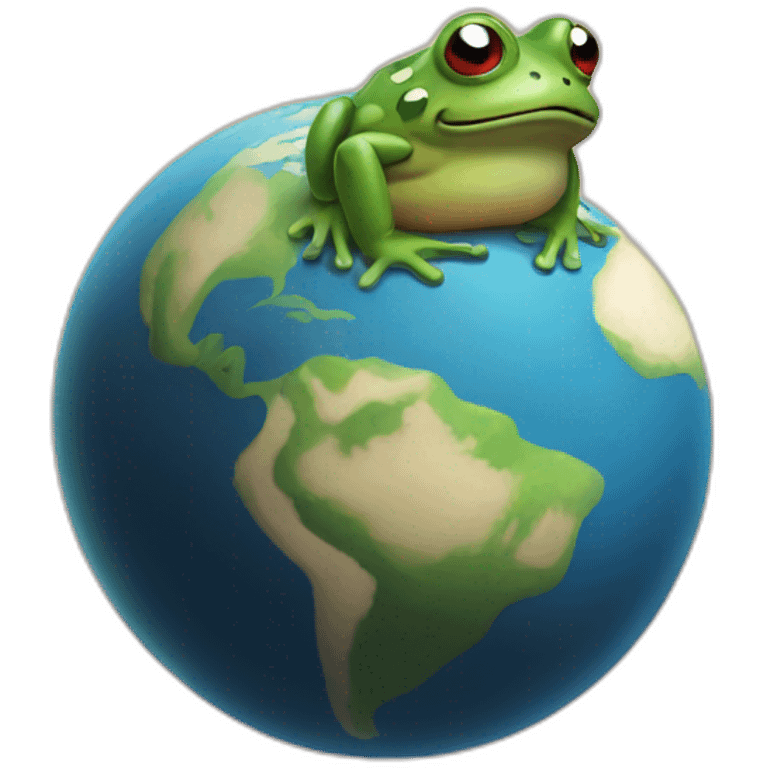 planet Earth with a cartoon nauseated frog face emoji