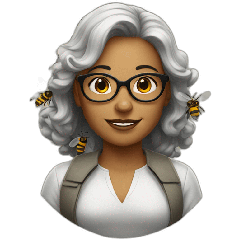 a strong women with round glasses, with bees emoji