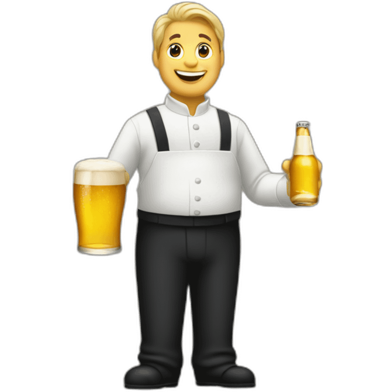 Waiter with a pot belly serving bottles of beer emoji