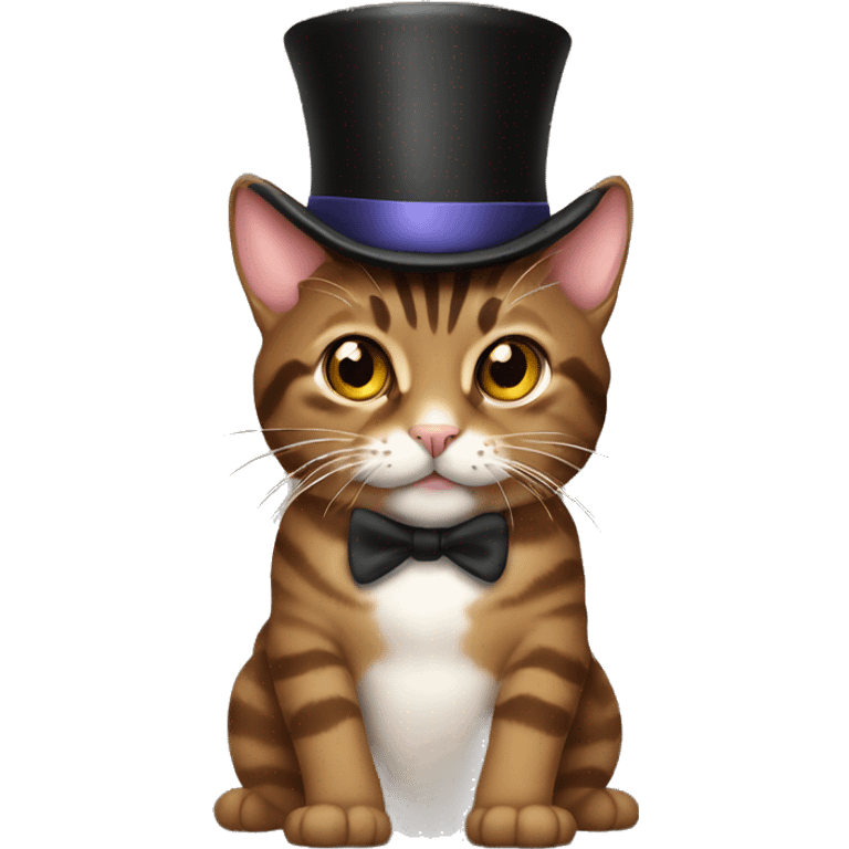 Brown tabby cat with top hat emoji