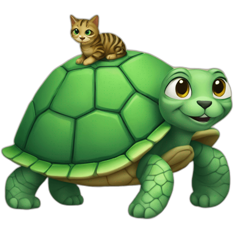 Un chat sur une tortue emoji