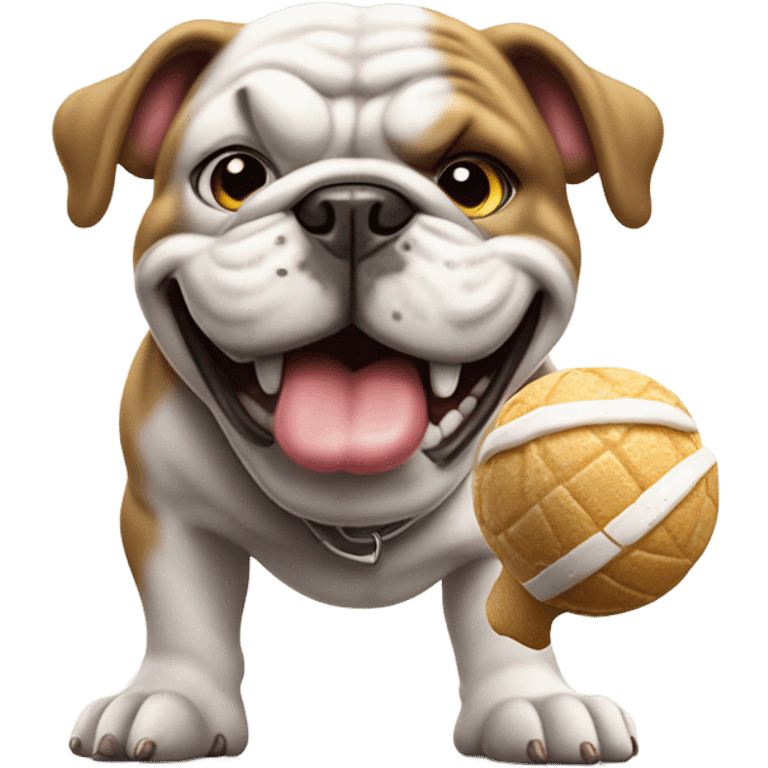 Bulldog playing soccer while eating ice cream  emoji