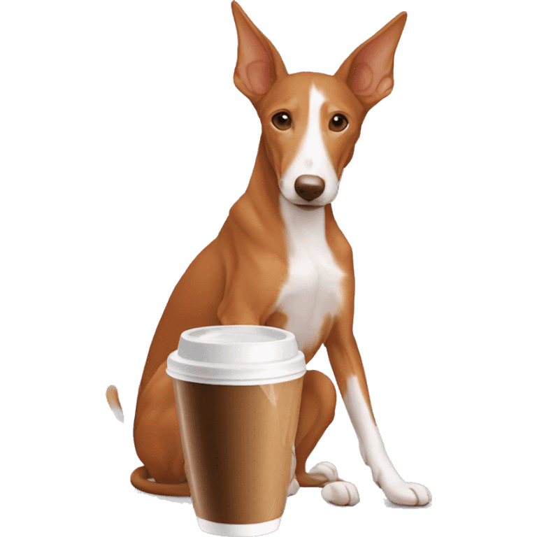 Un podenco marrón tomando un café emoji