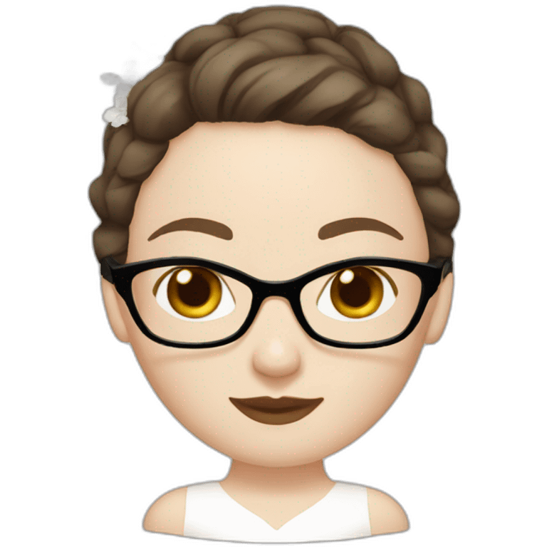 Pale skin bride head with short brown hair and dark brown eyes and glasses emoji