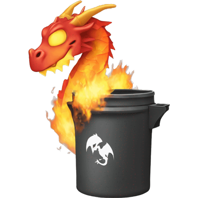 Dragon breathing fire at a burning trash can emoji