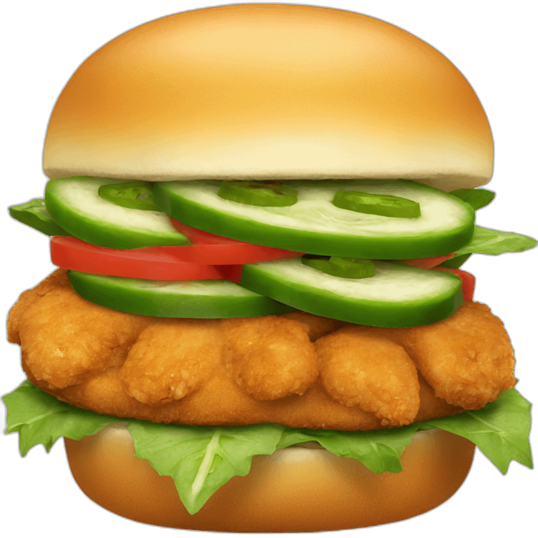 crispy chicken sandwich with jalapeno emoji